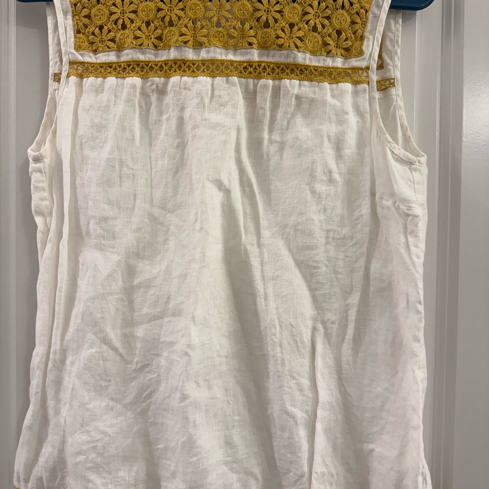 Tory Burch White and Gold Lace Linen Top